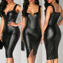 Zwarte bodycon leren jurk