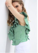 One-shoulder striped blouse with ruffles