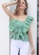 One-shoulder striped blouse with ruffles