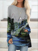 Plus Size Mountain Printed Sweatshirts