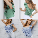 One-shoulder striped blouse with ruffles