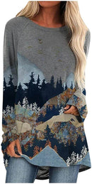 Plus Size Mountain Printed Sweatshirts