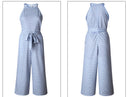 Vrouwen Gestreepte Taille Gordel Wijde Pijpen Jumpsuit